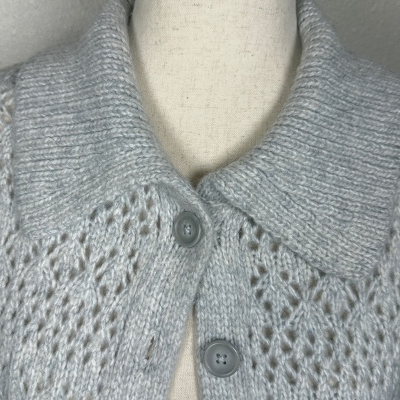 Joie Open Knit Pointelle Cardigan Sweater SM Button Up Shawl Collar Scandi Femme - Picture 14 of 15